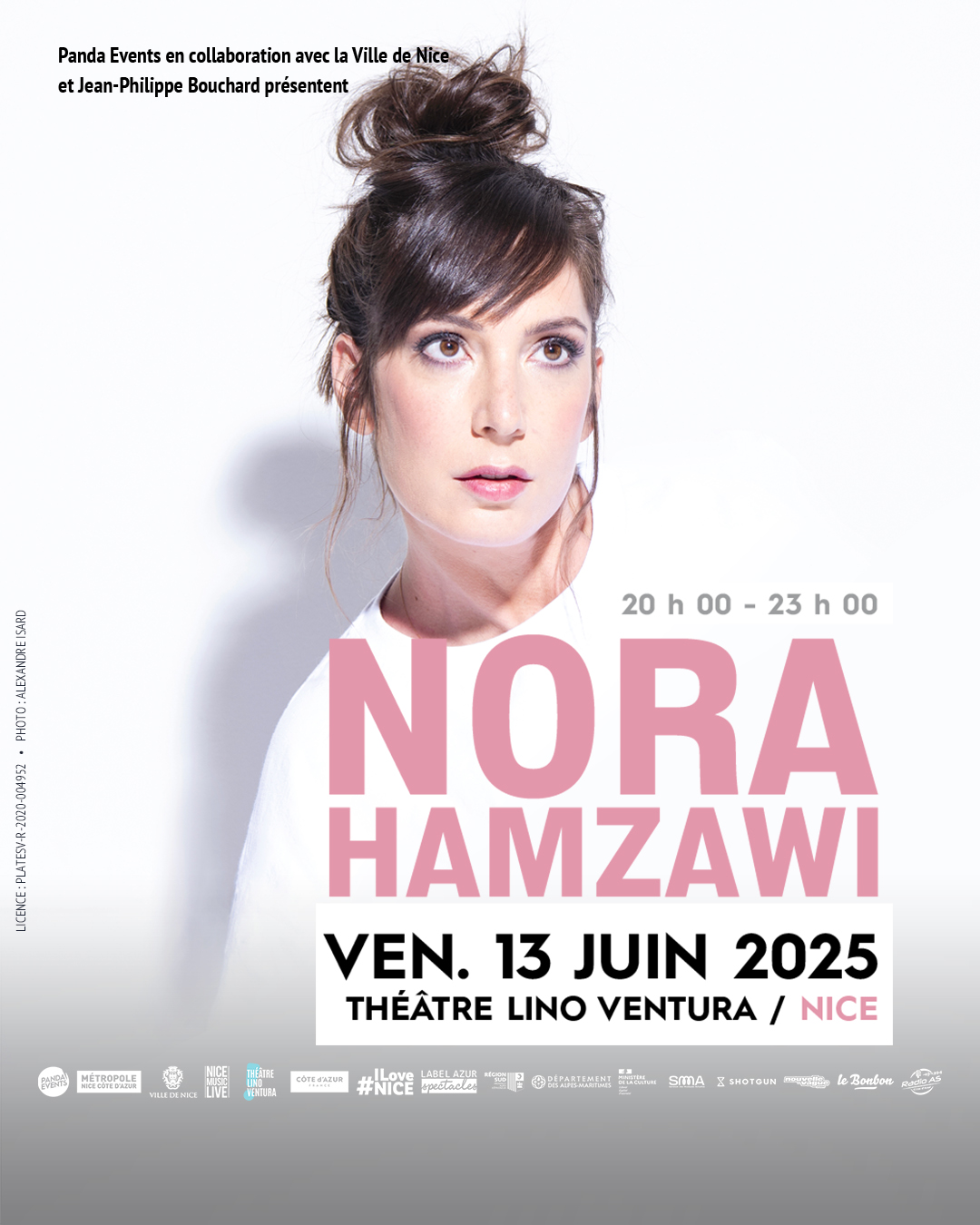 Un portrait souriant de Nora Hamzawi, entouré de graphismes colorés, annonçant son nouveau spectacle.