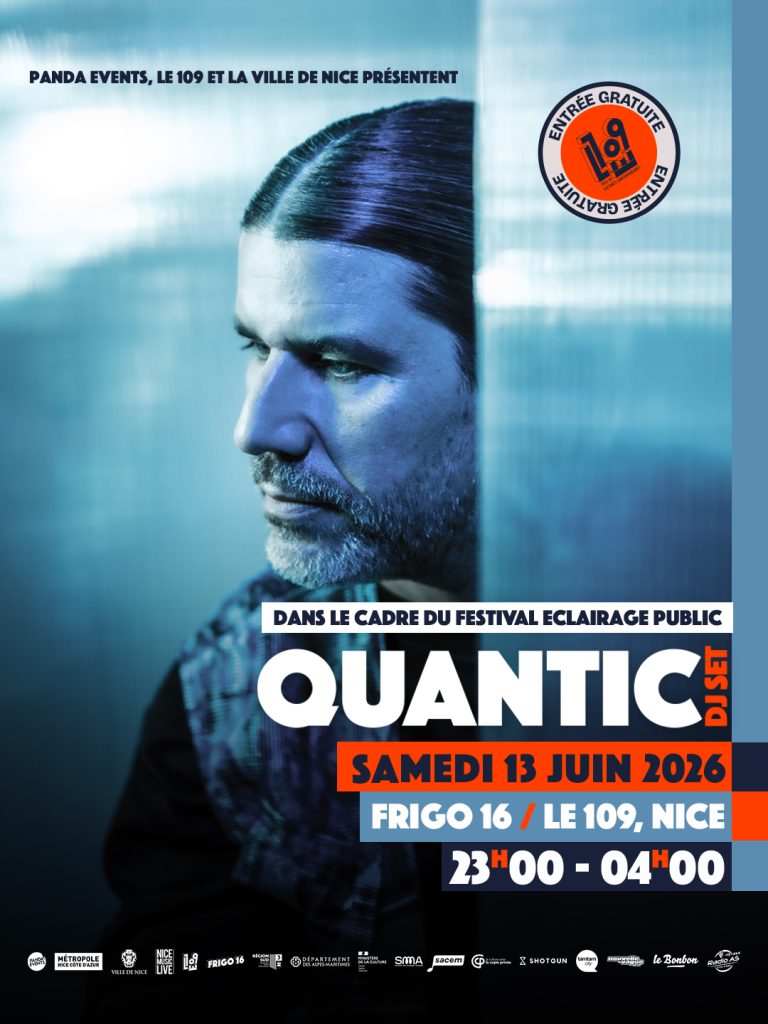 Affiche de la soirée Quantic DJ Set (Entrée Gratuite) au Frigo 16 à Nice le samedi 13 juin 2026 pour le Festival Éclairage Public.