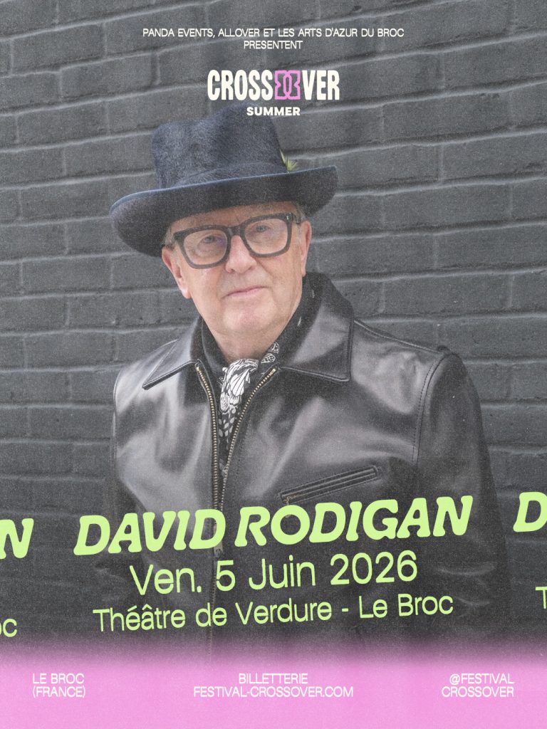 Affiche du concert de la légende du reggae David Rodigan au Théâtre de Verdure du Broc pour le festival Crossover Summer le vendredi 5 juin 2026.