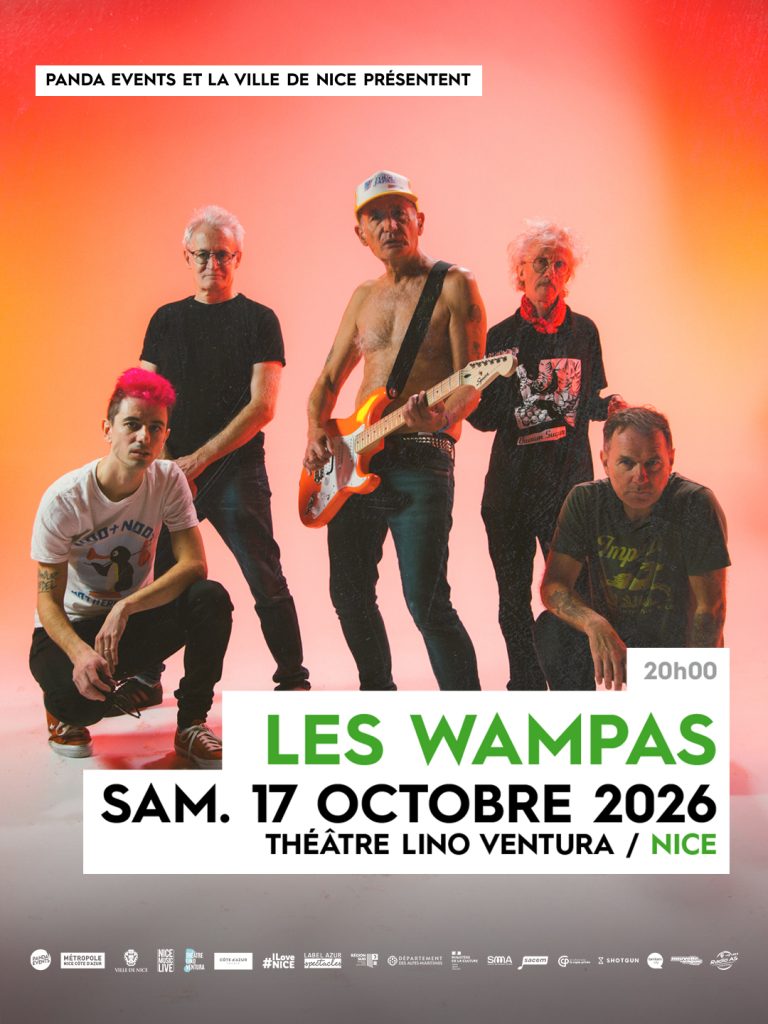 Affiche du concert du groupe de rock français Les Wampas le 17 octobre 2026 au Théâtre Lino Ventura à Nice, annonçant leur tournée liée à l’album Où va nous ?.