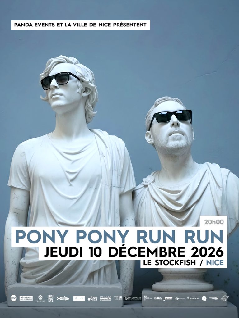 Affiche du concert de Pony Pony Run Run au Stockfish à Nice le 10 décembre 2026.