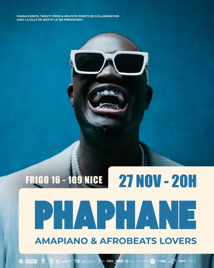 Affiche du concert de Phaphane dédié aux musiques Amapiano et Afrobeats, programmé au Frigo 16 à Nice le 27 novembre à 20h.